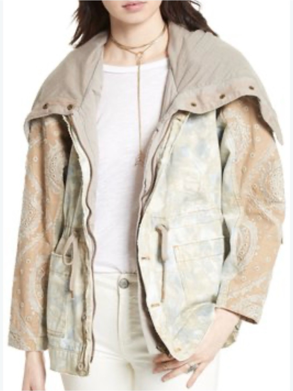 Free People Womens Layered Tie-Dye Parka Paisley Hooded Anorak Jacket Small